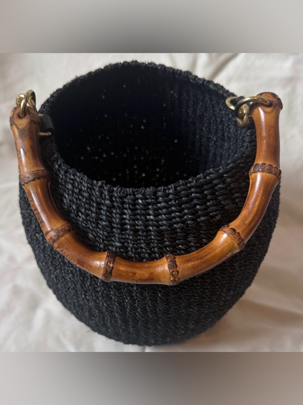 Clare V Black Pot De Miel Woven Bamboo-Handle Bucket Bag - Picture 3 of 3